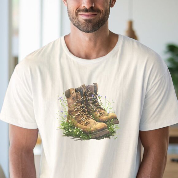 Boots and Wildflowers Tee Nature Hiker Shirt Gift - Picture 4 of 6